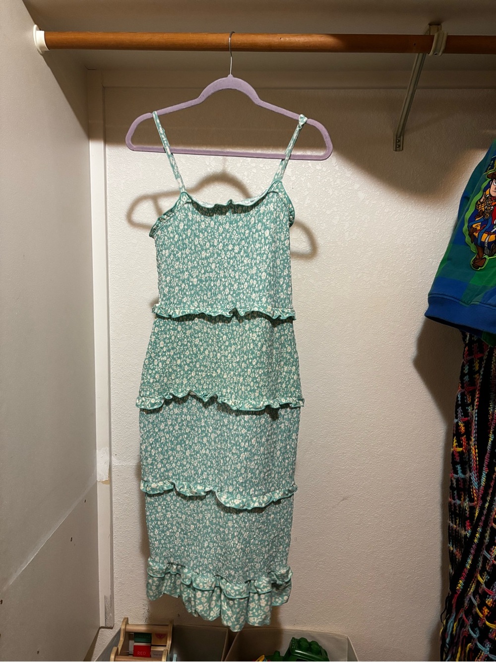 No Boundaries Green Floral Tiered Ruffle Midi Dress
